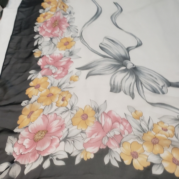 ABOUDA  Sheer black bow white pink gold scarf - Picture 3 of 3